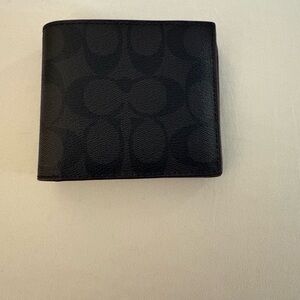Coach Black with Oxblood piping detail Signature  C Wallet NWT